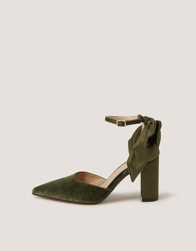 Viera Velvet Bow Pointed Toe Heels, Green (OLIVE), large