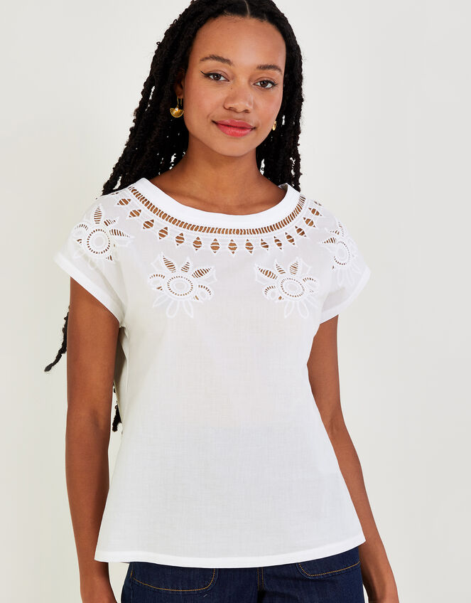 Floral Cut-Out T-Shirt, Ivory (IVORY), large