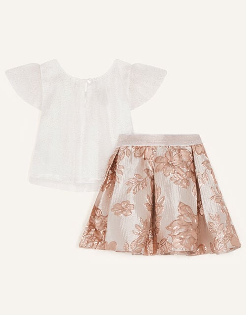 Baby Floral Jacquard Top and Skirt Set, Pink (PINK), large
