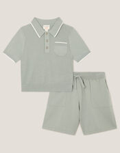 Knitted Polo Shirt and Shorts Set, Green (GREEN), large