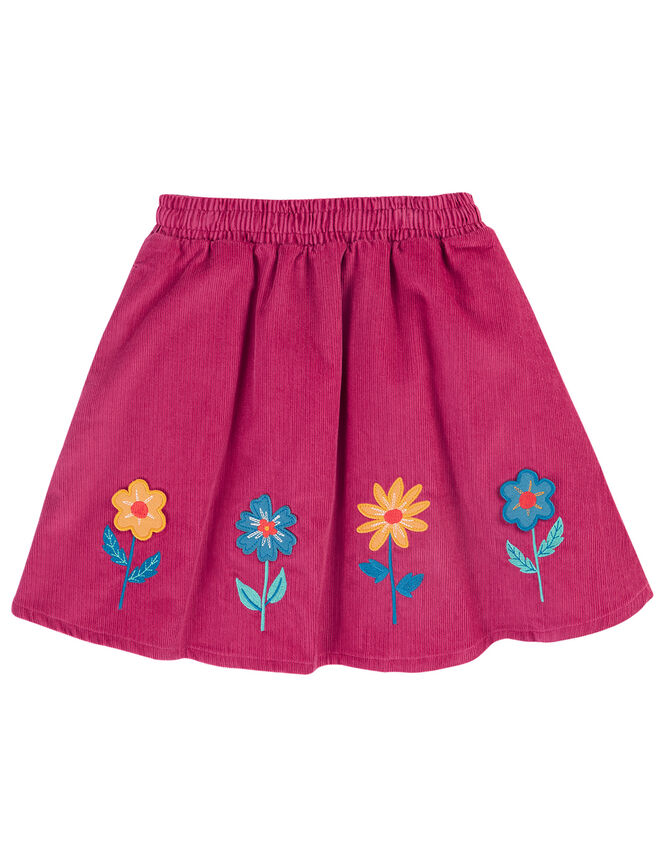 Frugi Embroidered Floral Cord Skirt, Pink (PINK), large