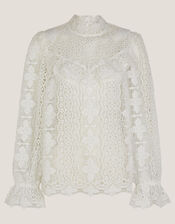 Phoebe Sheer Lace Blouse, White (WHITE), large