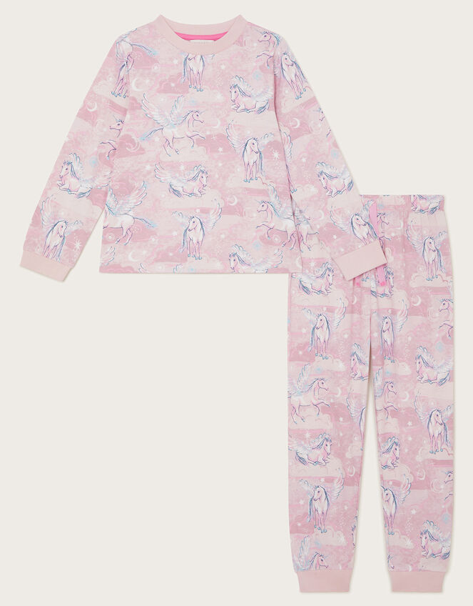 Unicorn Print Long Sleeve Pyjamas Set, Pink (PINK), large