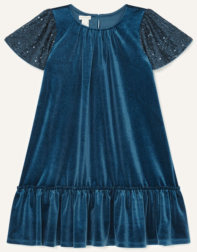 Sequin Velvet Swing Dress, Teal (TEAL), large