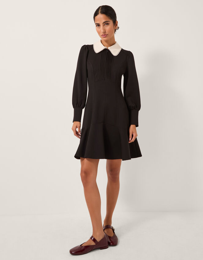 Priya Ponte Collar Mini Dress, Black (BLACK), large