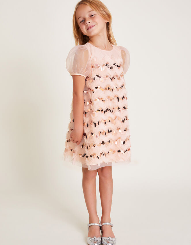 Sequin Ruffle A-Line Dress, Pink (PALE PINK), large