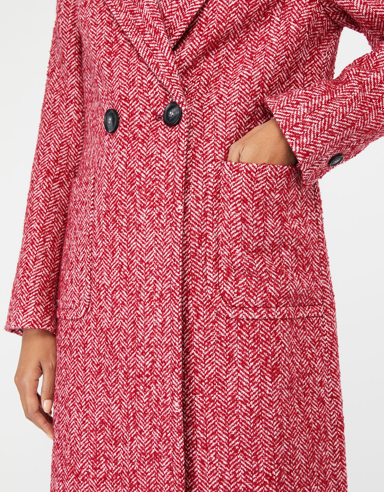Red herringbone coat clearance