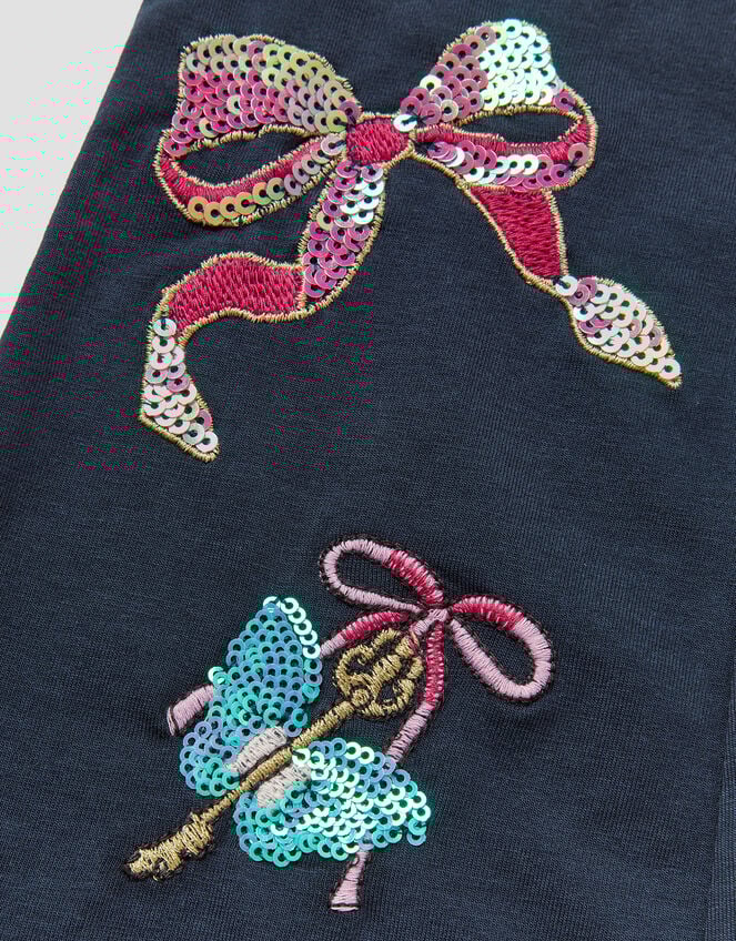Sequin Bow Embellished Flare Leggings, Blue (NAVY), large