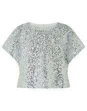 Dawn Sequin Flutter Sleeve Top, Silver (SILVER), large