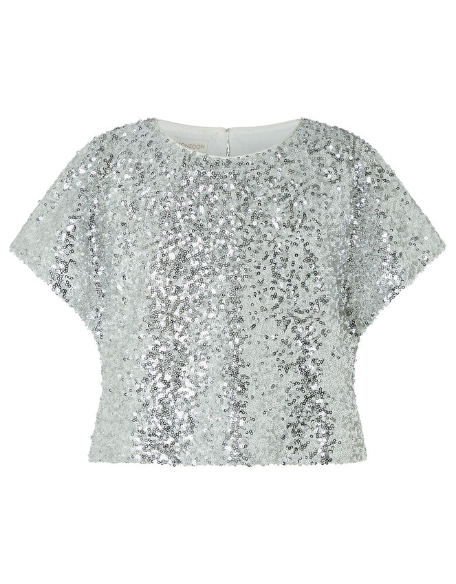 Dawn Sequin Flutter Sleeve Top Silver | Girls' Tops & T-shirts ...