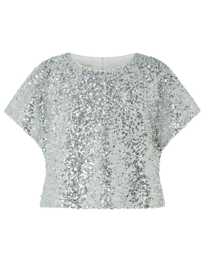 Dawn Sequin Flutter Sleeve Top, Silver (SILVER), large