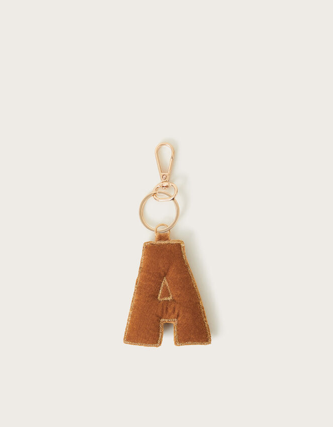 Bead Velvet Initial Keyring, Gold (GOLD), large