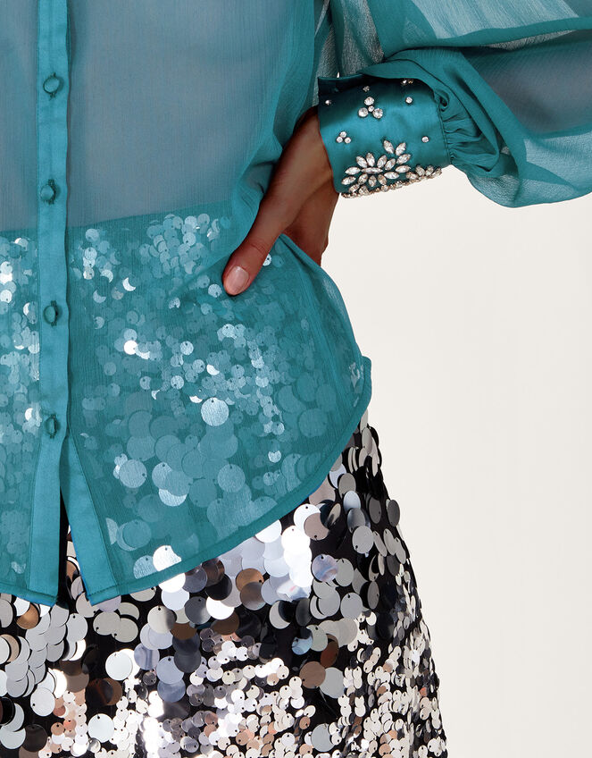 Lorenna Embellished Blouse Teal Blouses & Shirts Monsoon UK.