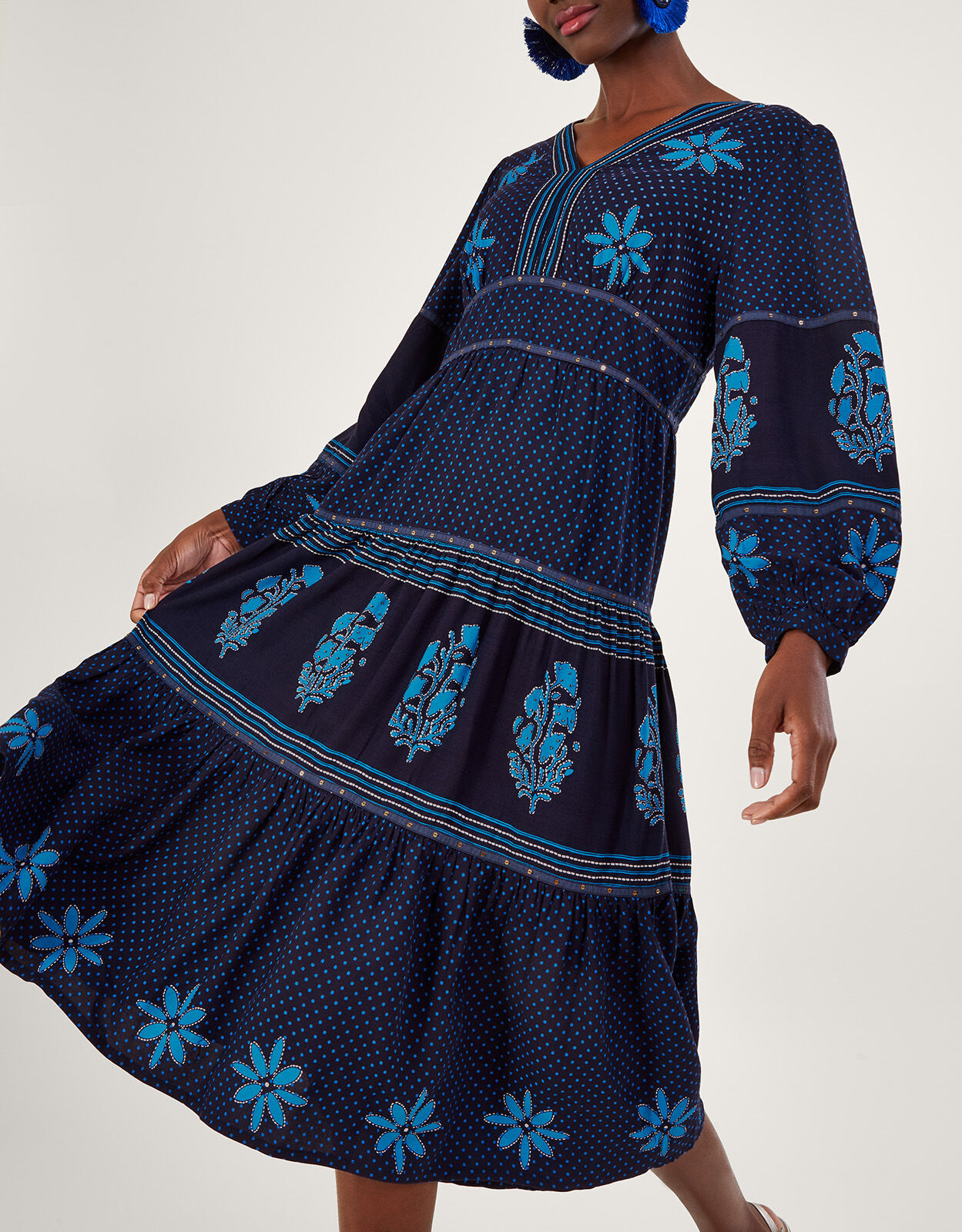 Petal Embellished Print Maxi Dress Blue Day Dresses Monsoon UK