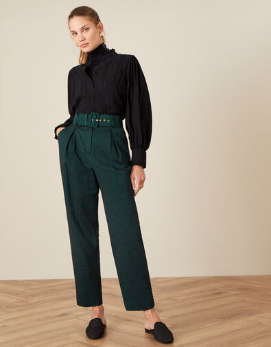 Hattie Jacquard High Waisted Trousers Green, Green (GREEN), large
