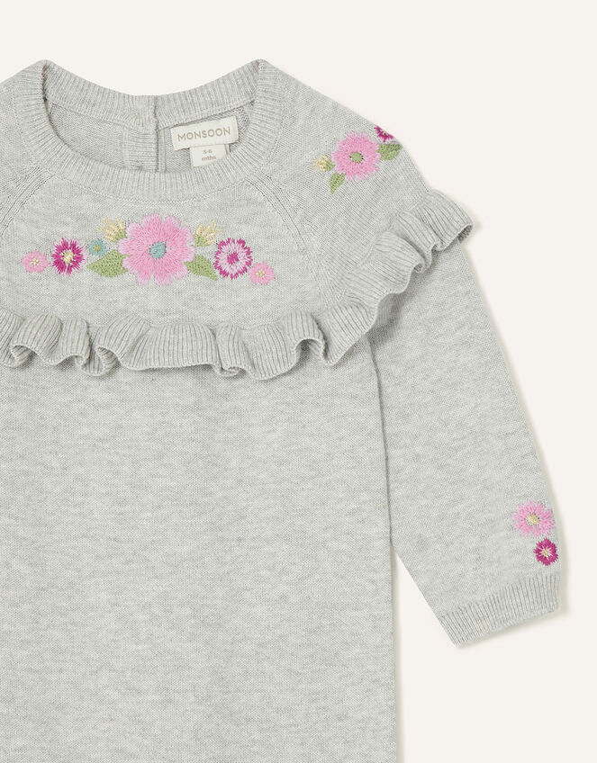 Newborn Floral Knit Sleepsuit, Grey (GREY), large