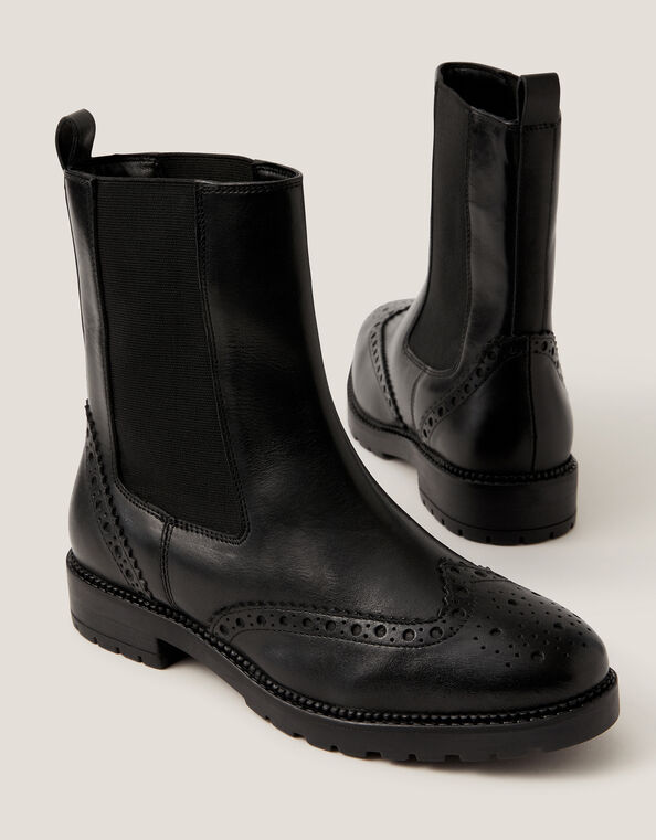Eli Brogue Leather Chelsea Boots, Black (BLACK), large