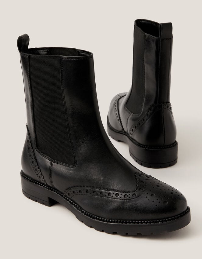 Eli Brogue Leather Chelsea Boots, Black (BLACK), large