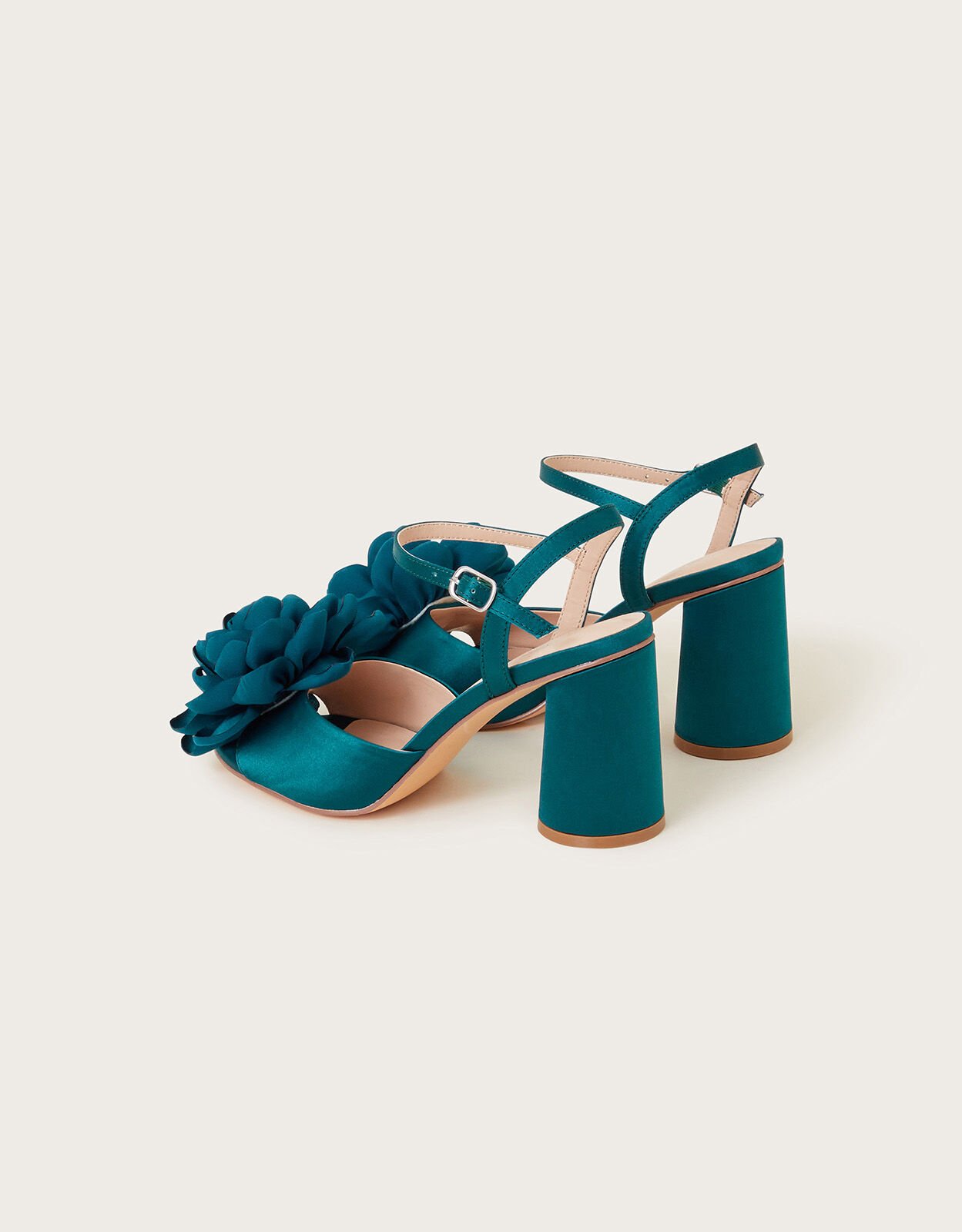 Petal Corsage Satin Heel Sandals Teal