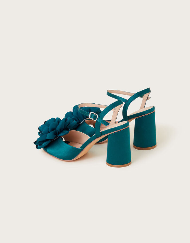 Petal Corsage Satin Heel Sandals, Teal (TEAL), large