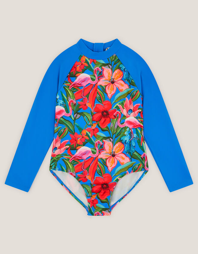 Tropical UPF50+ Long Sleeve Swimsuit, Blue (BLUE), large