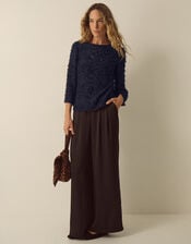 Chrissy Bell Sleeve Textured Fringe Top, Blue (NAVY), large