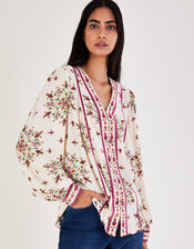 Floral Print V-Neck Top, Ivory (IVORY), large