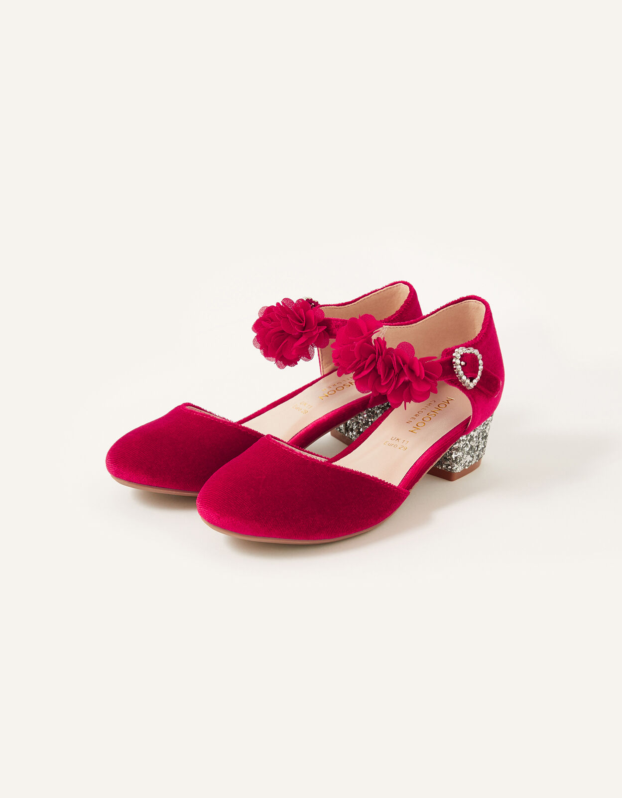 Velvet Glitter Heel Shoes Red