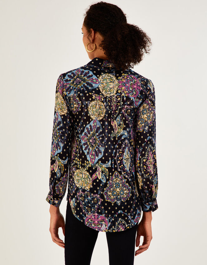 Sloan Print Blouse in Sustainable Viscose, Black (BLACK), large