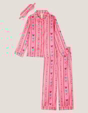 Bow Print Satin Long Pyjamas & Sleep Mask Set, Pink (PINK), large