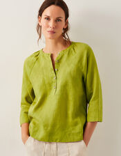 Rosa Bib Linen Blouse, Green (CHARTREUSE), large