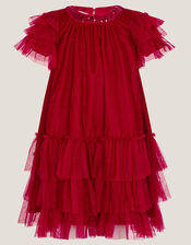 Alexandra Velvet Ruffle Party Dress, Red (RED), large
