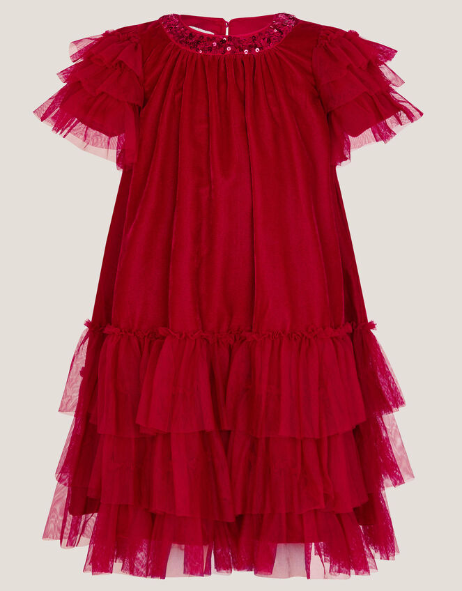 Alexandra Velvet Ruffle Party Dress, Red (RED), large