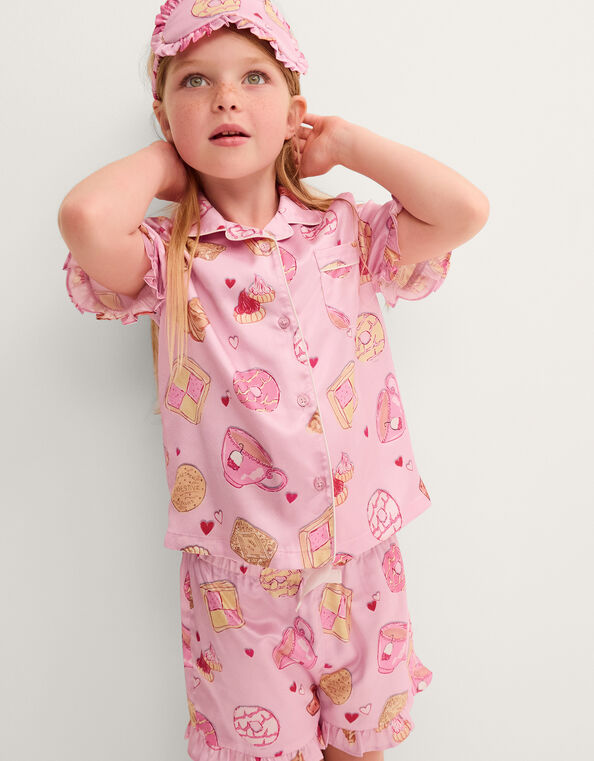 Tea Time Satin Short Pyjamas & Sleep Mask Set, Pink (PINK), large