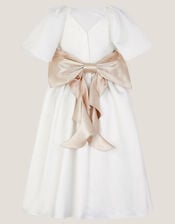 Angelica Satin Bow Duchess Dress, Ivory (IVORY), large