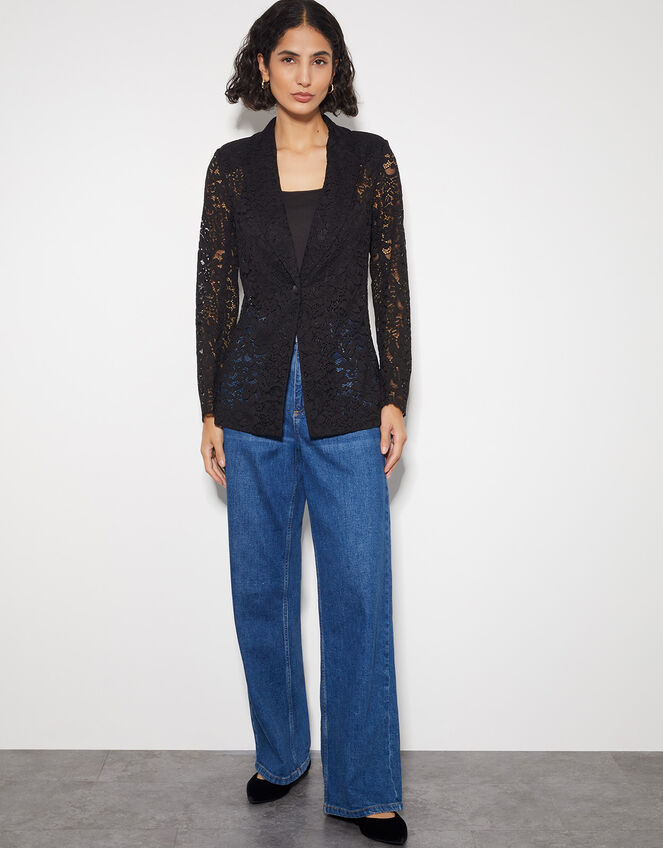 Lola Floral Lace Blazer, Black (BLACK), large