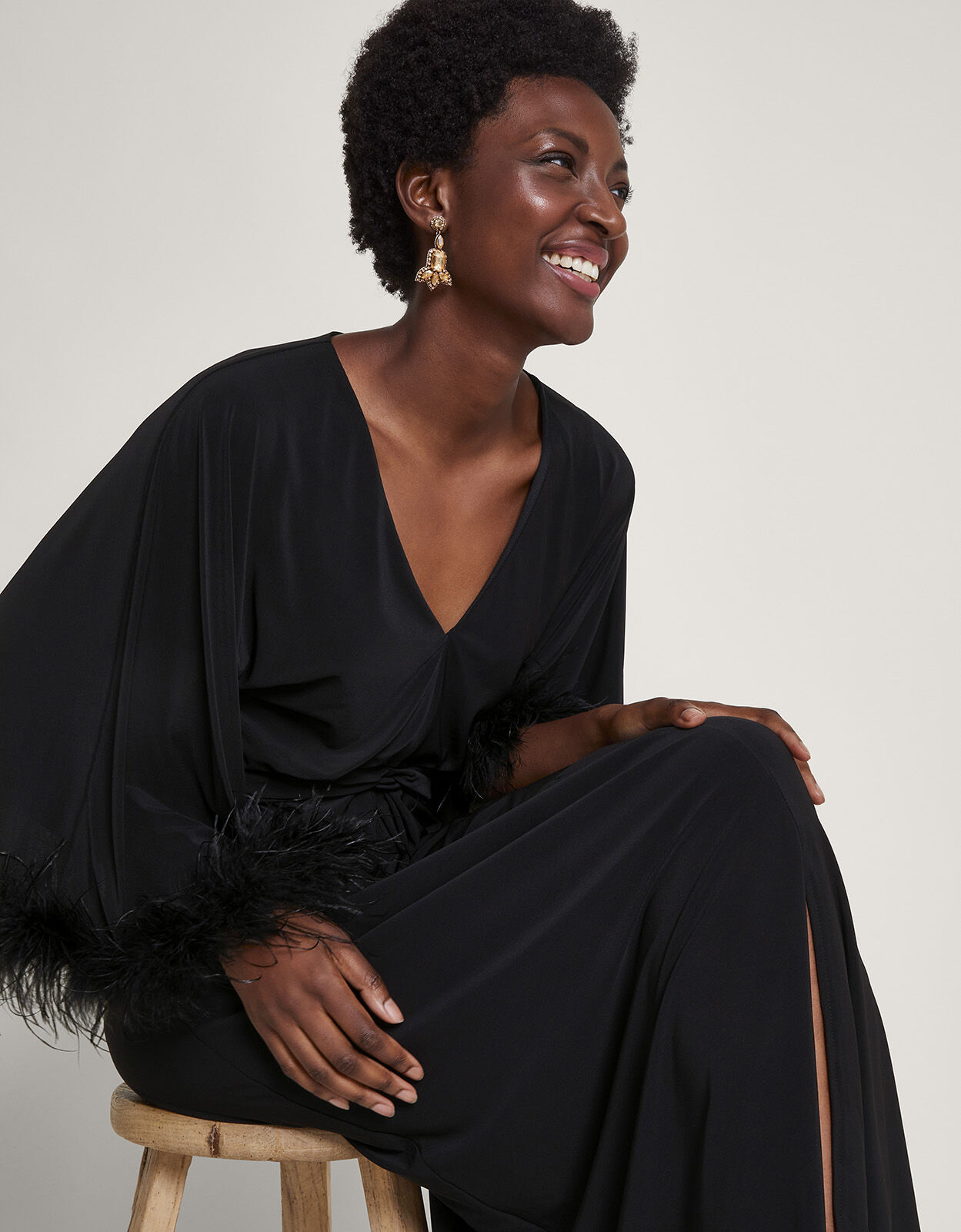 Pip Feather Maxi Dress Black
