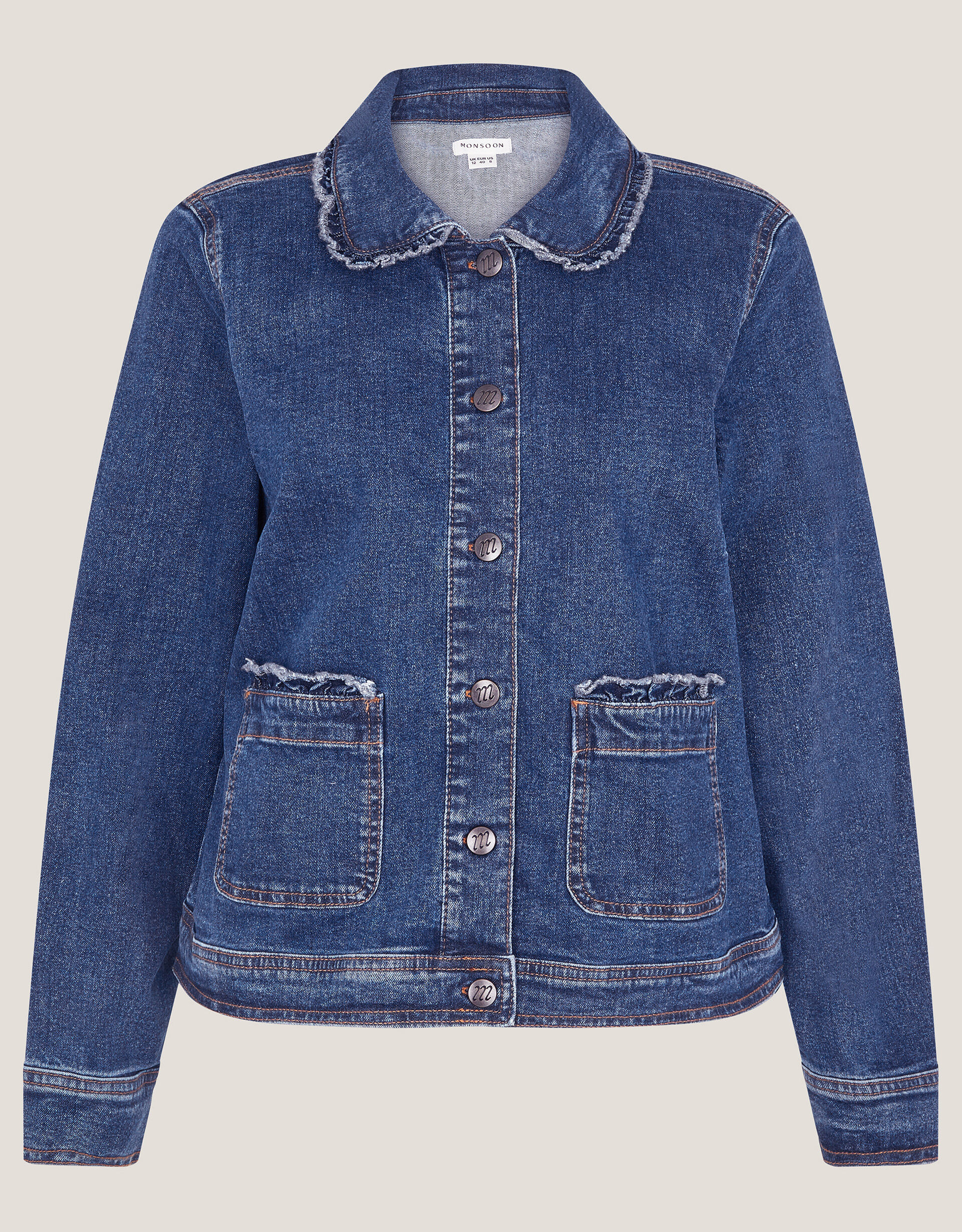 Sadie Ruffle Denim Jacket Blue | Women's Jackets | Monsoon UK.