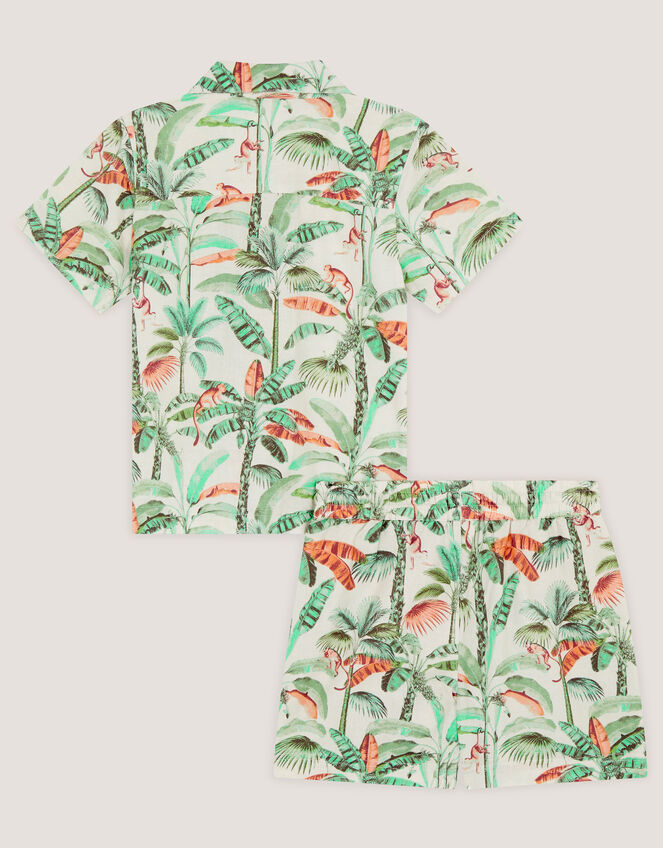 Palm Print Cotton Shirt & Shorts Set, Ivory (IVORY), large