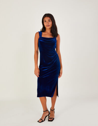 Caroline Velvet Cowl Midi Dress, Blue (COBALT), large