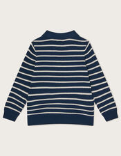Stripe Knit Polo Jumper, Blue (NAVY), large