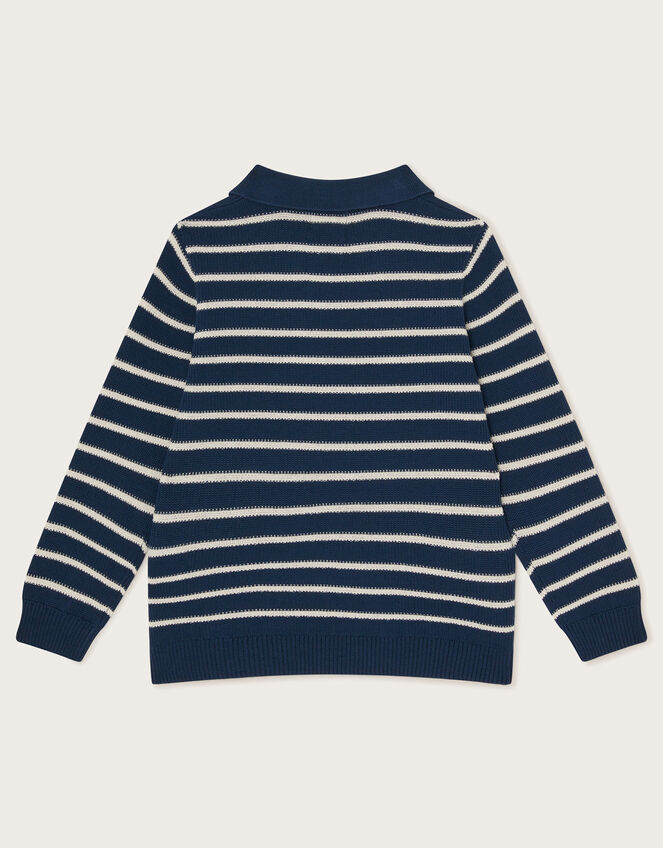 Stripe Knit Polo Jumper, Blue (NAVY), large