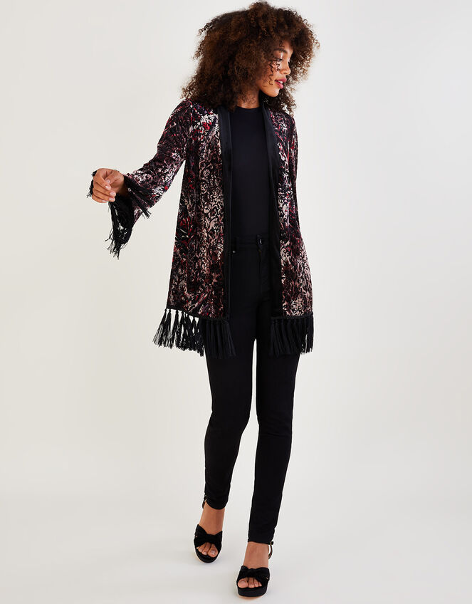 Casey Tassel Velvet Kimono, Black (BLACK), large