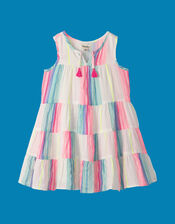 Hatley Neon Stripe Tiered Dress, White (WHITE), large