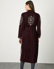Cleo Velvet Embroidered Kimono, Brown (CHOCOLATE), large
