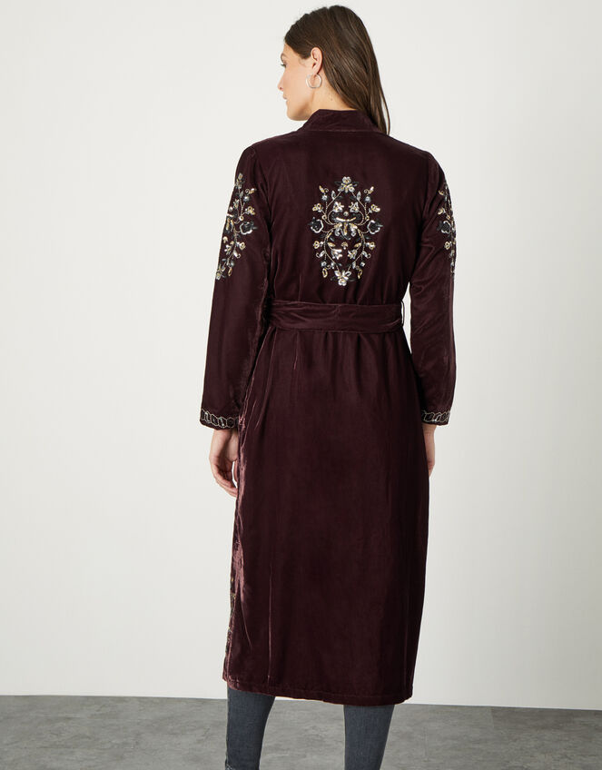 Cleo Velvet Embroidered Kimono, Brown (CHOCOLATE), large