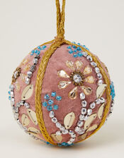 Floral Embellished Velvet Bauble, Pink (PINK), large