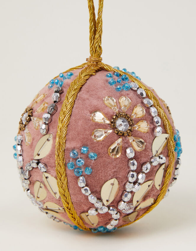 Floral Embellished Velvet Bauble, Pink (PINK), large