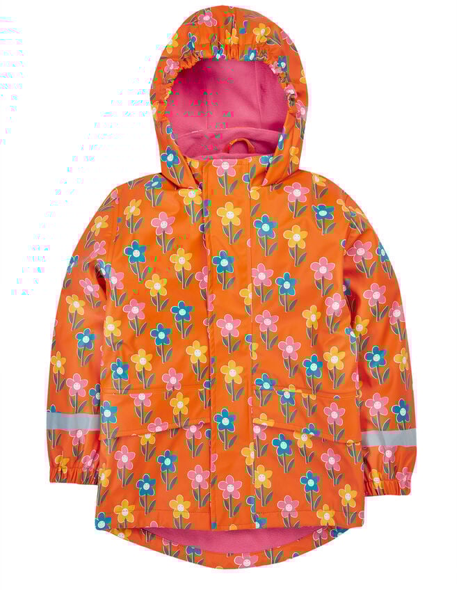Frugi Floral Puddle Buster Raincoat, Orange (ORANGE), large