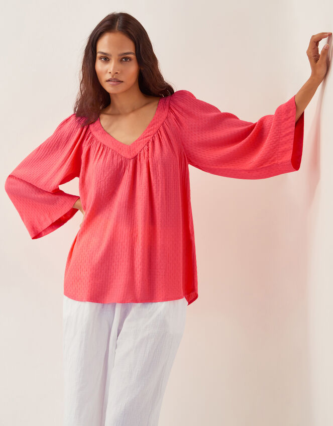 Chloe Relaxed Crinkle Blouse, Orange (CORAL), large